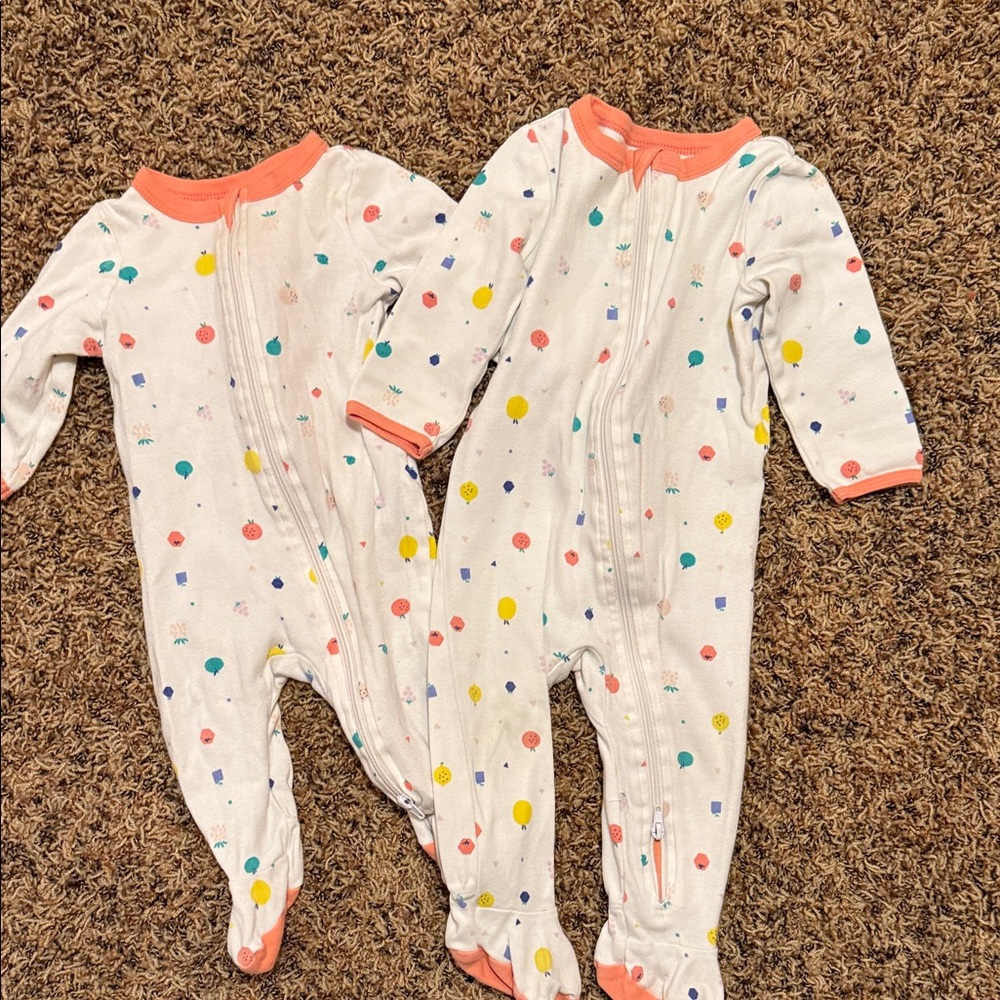 Cat & Jack White Footies with Colorful Fruit, 0-3 months and 6-9 months size